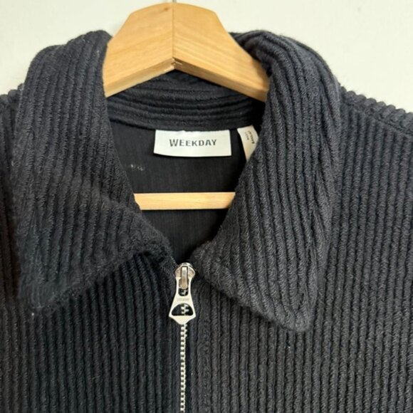 Weekday Black Ribbed Corduroy Full-Zip Jacket – Size M - Picture 6 of 7